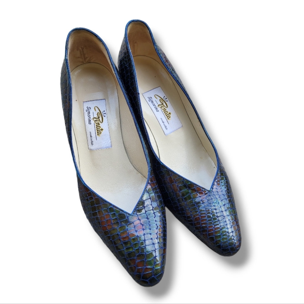 VINTAGE Renata Signorina Italian Leather Snake Print Court Shoe Pump
